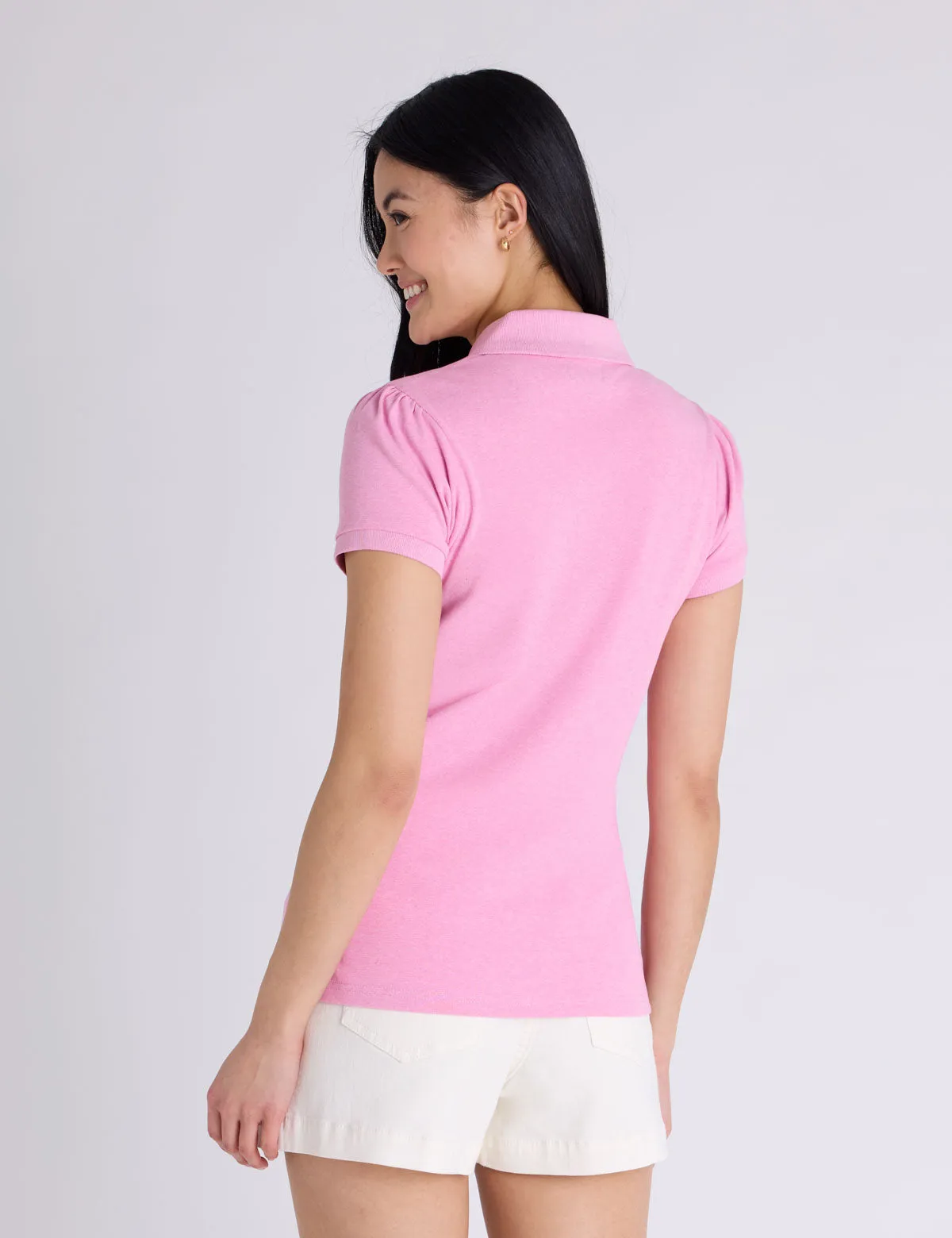 HALF ZIP PUFF SLEEVE HEATHER POLO SHIRT sold by U.S. Polo Assn. product image thumbnail 3