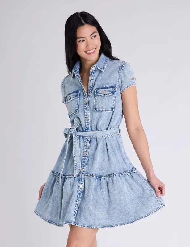 SHORT SLEEVE BELTED PEPLUM DENIM DRESS made by U.S. Polo Assn.