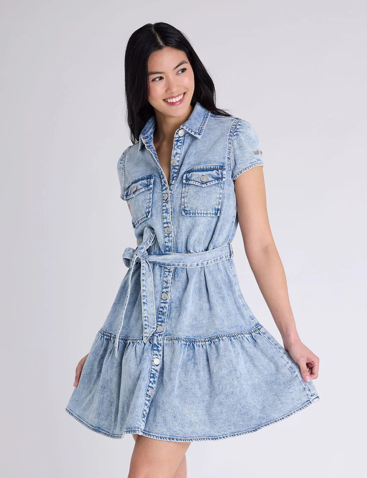 SHORT SLEEVE BELTED PEPLUM DENIM DRESS sold by U.S. Polo Assn.