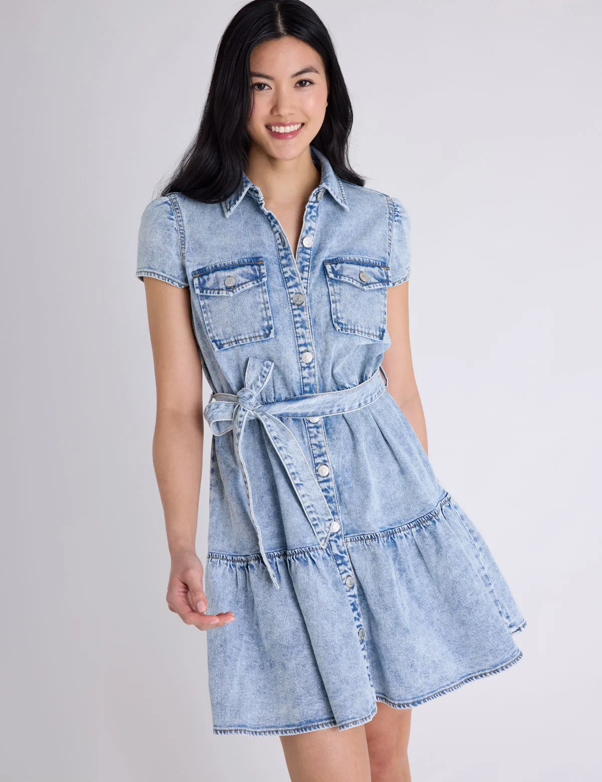 SHORT SLEEVE BELTED PEPLUM DENIM DRESS sold by U.S. Polo Assn. product image thumbnail 4