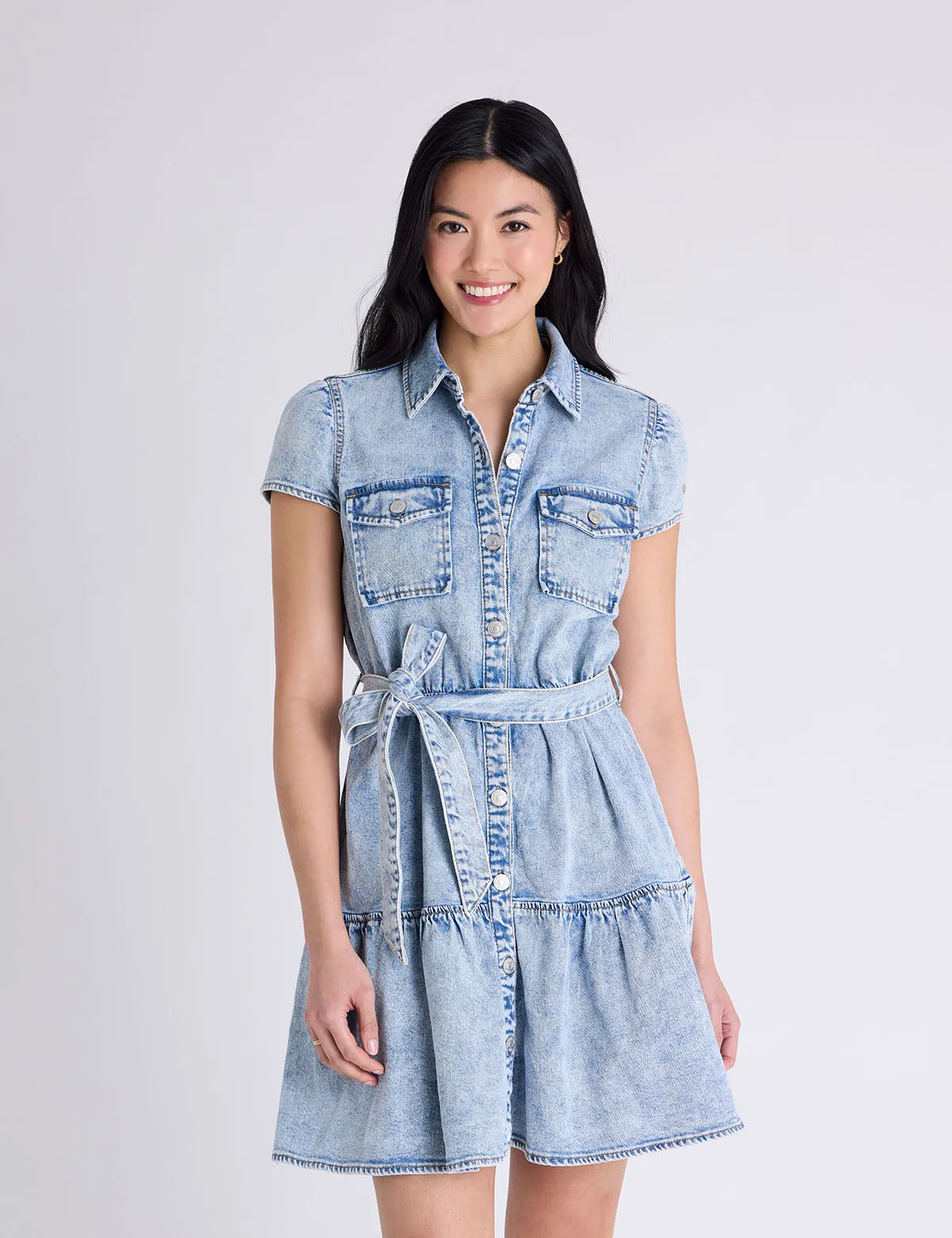 SHORT SLEEVE BELTED PEPLUM DENIM DRESS sold by U.S. Polo Assn. product image thumbnail 3