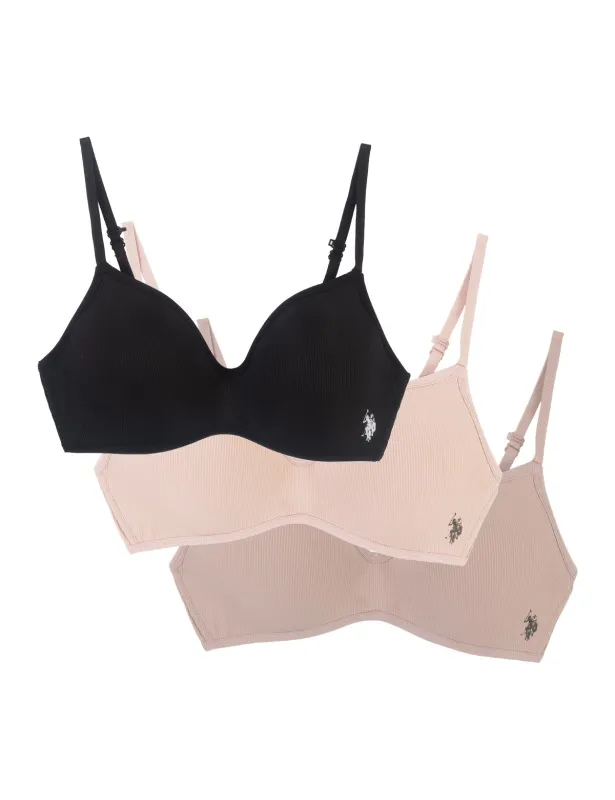 3PK WIRE FREE RIBBED MICROFIBER BRAS made by U.S. Polo Assn.