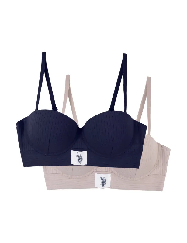2PK PUSH UP RIBBED COTTON SPAN BRAS made by U.S. Polo Assn.