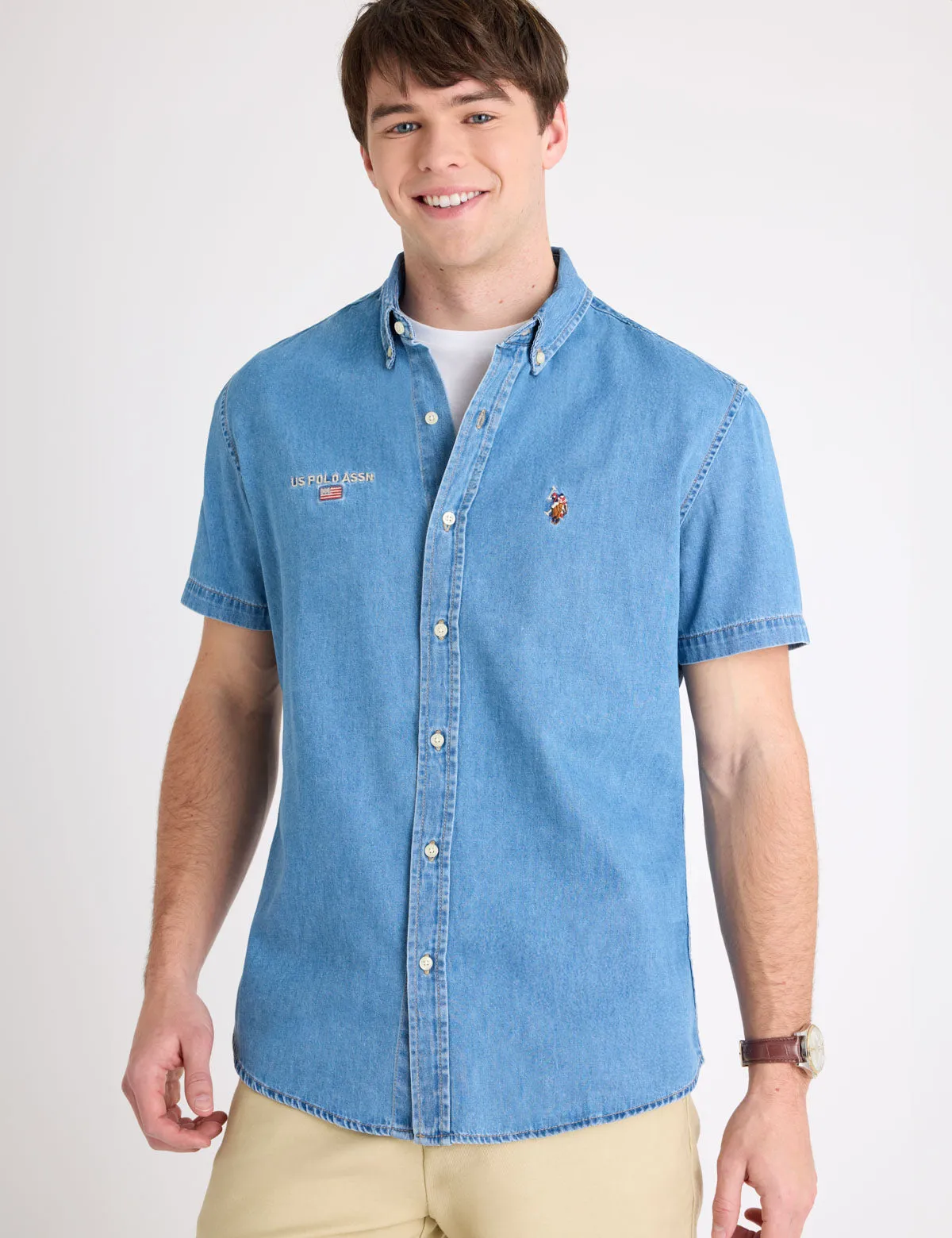 SHORT SLEEVE EMBROIDERED DENIM SHIRT sold by U.S. Polo Assn.