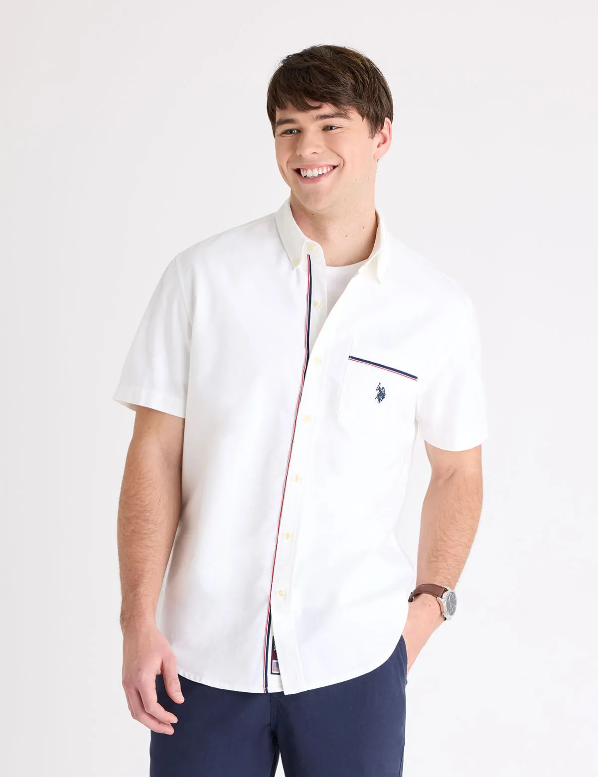 SHORT SLEEVE SIGNATURE STRIPE OXFORD SHIRT sold by U.S. Polo Assn.
