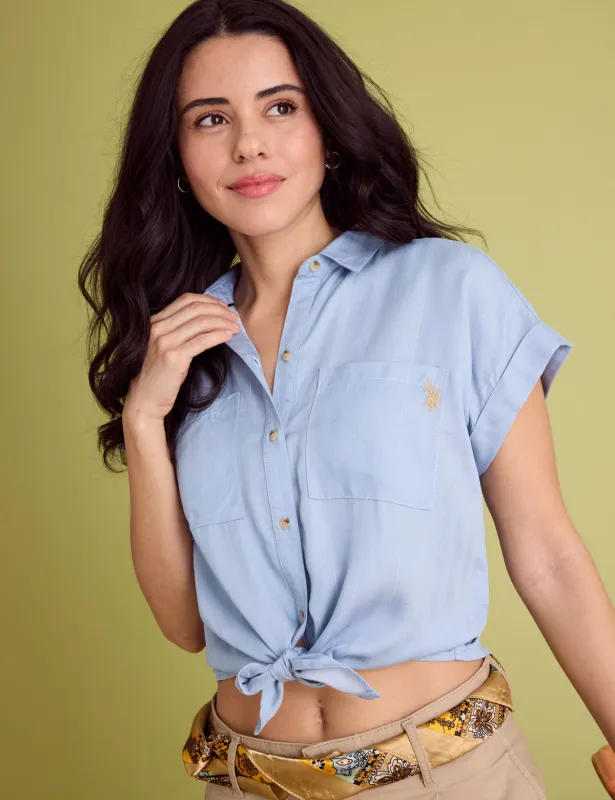 TIE FRONT LUREX STRIPE DOLMAN SHIRT made by U.S. Polo Assn.