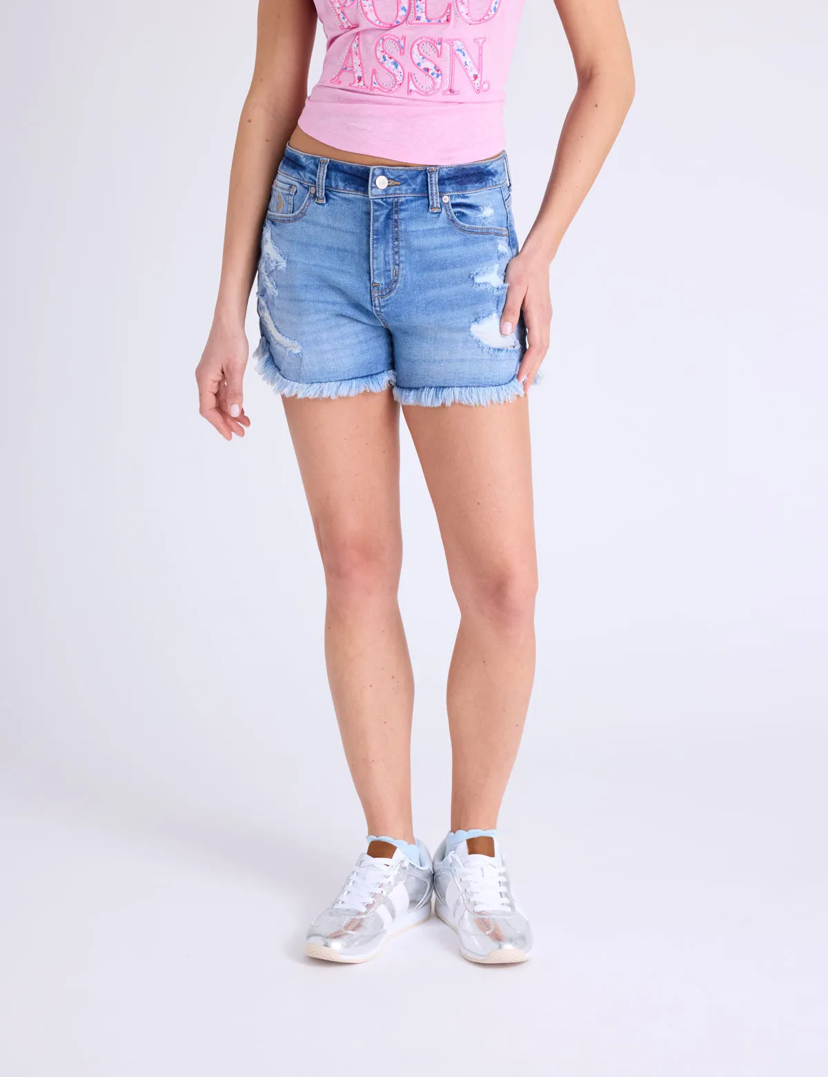 4" MEDIUM WASH EXTREME FRAY SHORTS sold by U.S. Polo Assn.