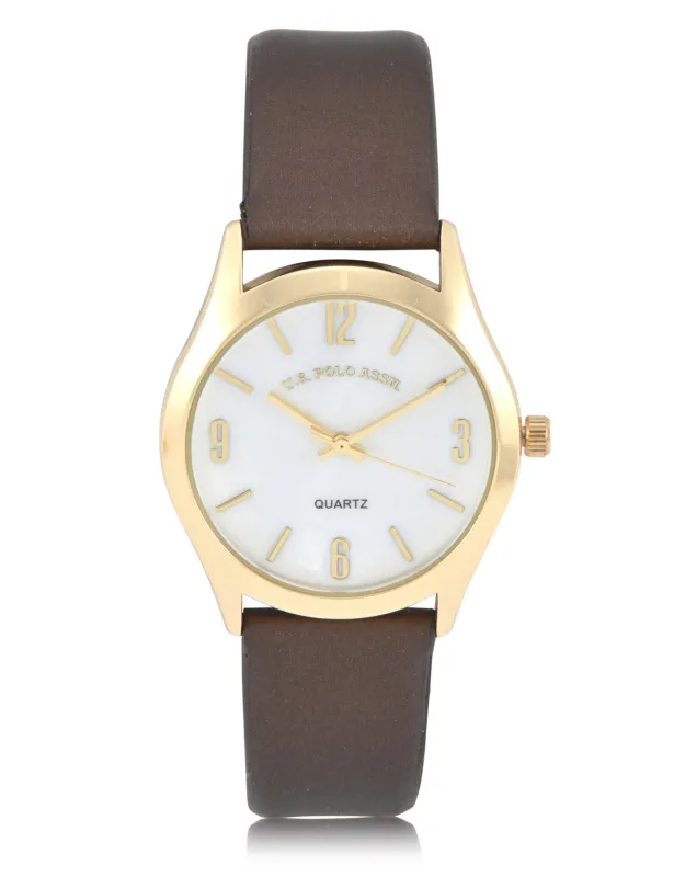 LADIES BROWN STRAP WATCH WITH GOLD ACCENT made by U.S. Polo Assn.
