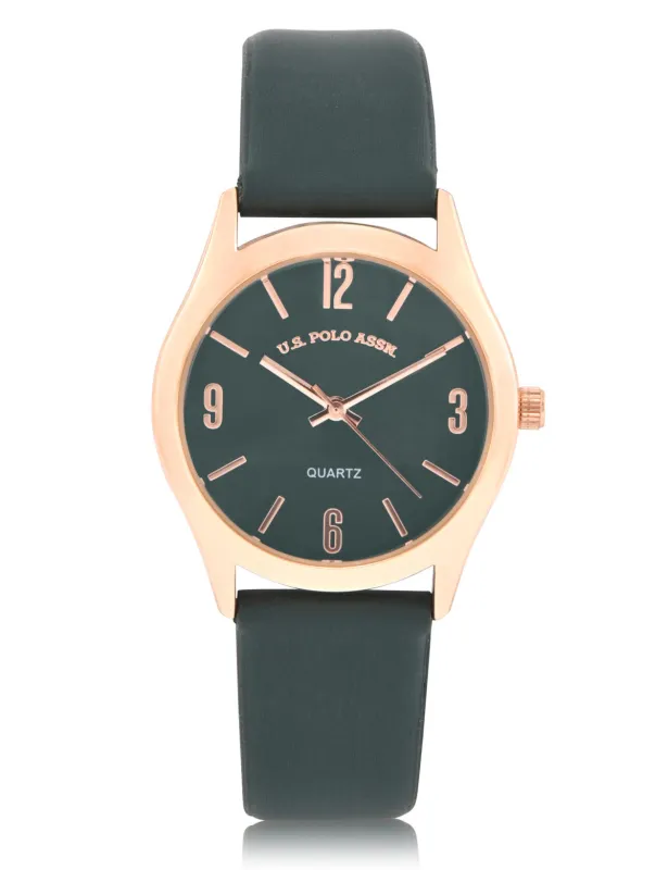 LADIES GREEN STRAP WATCH WITH GOLD ACCENT made by U.S. Polo Assn.