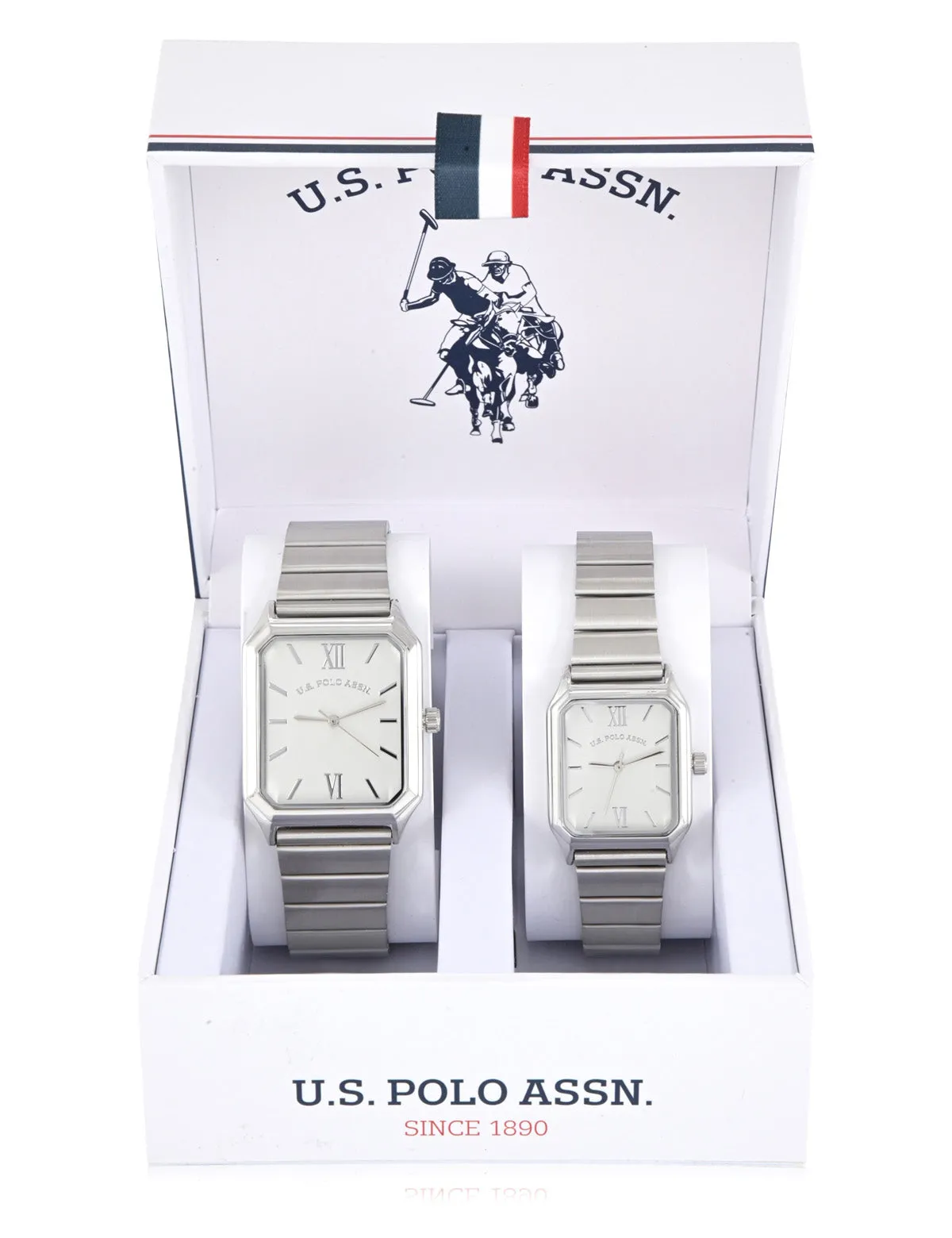 HIS AND HERS SILVER SQUARE WATCH SET sold by U.S. Polo Assn.
