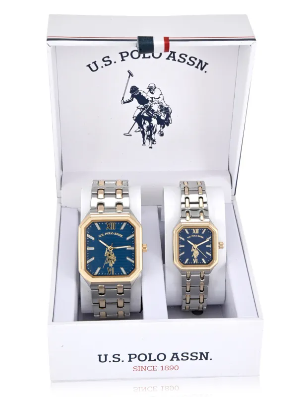 HIS AND HERS TWO TONE SILVER AND GOLD WATCH SET made by U.S. Polo Assn.
