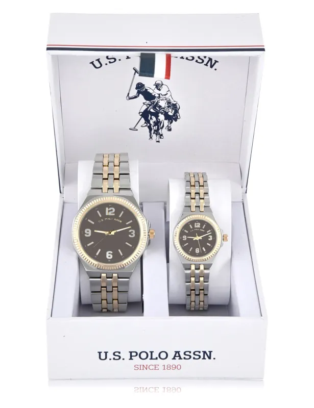 HIS AND HERS TWO TONE SILVER GOLD WATCH SET made by U.S. Polo Assn.