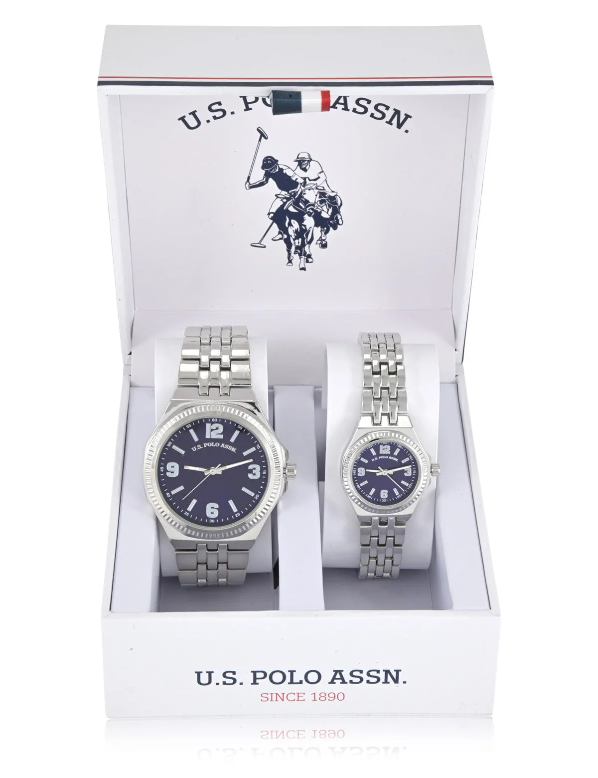 HIS AND HERS SILVER LINK WATCH SET sold by U.S. Polo Assn.
