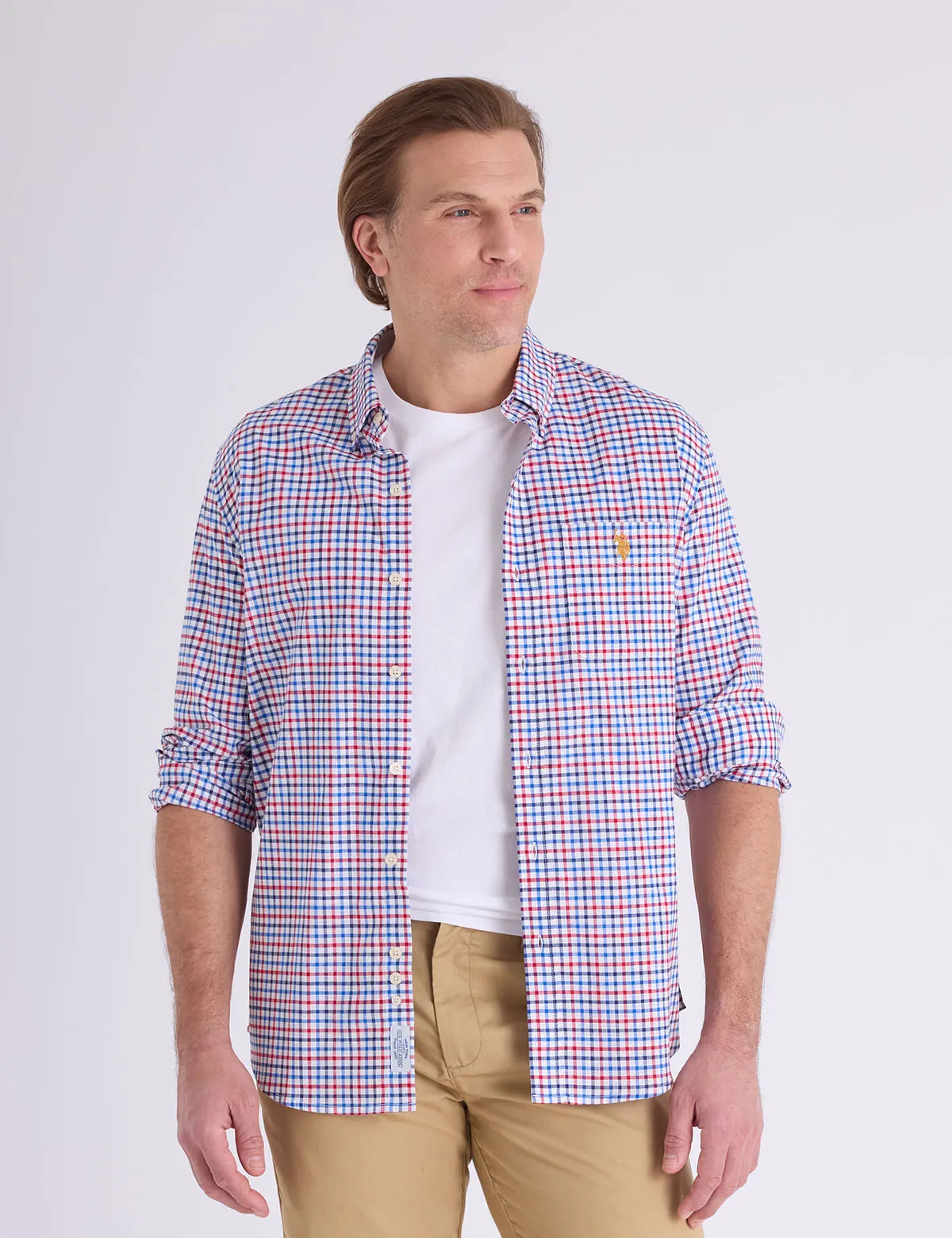 LONG SLEEVE PLAID STRETCH SLUB POPLIN SHIRT sold by U.S. Polo Assn.