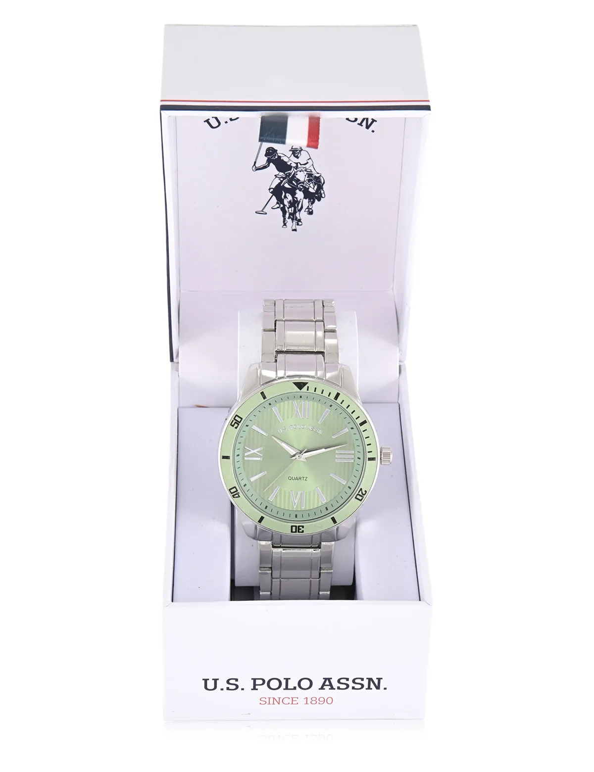 MENS SILVER LINK WATCH WITH GREEN FACE sold by U.S. Polo Assn. product image thumbnail 2