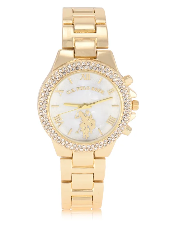 LADIES GOLD EMBELLISHED LINK WATCH made by U.S. Polo Assn.