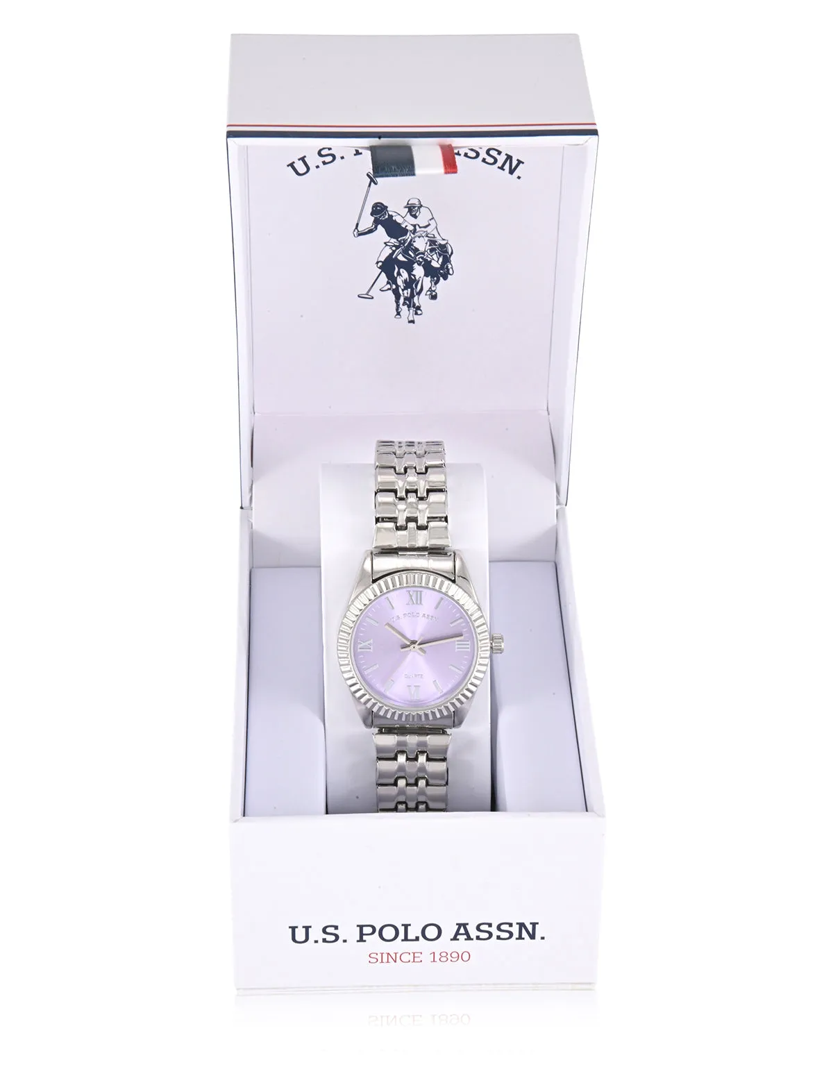 LADIES SILVER LINK WATCH WITH PURPLE FACE sold by U.S. Polo Assn. product image thumbnail 2