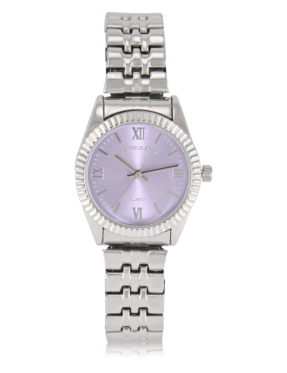 LADIES SILVER LINK WATCH WITH PURPLE FACE sold by U.S. Polo Assn.