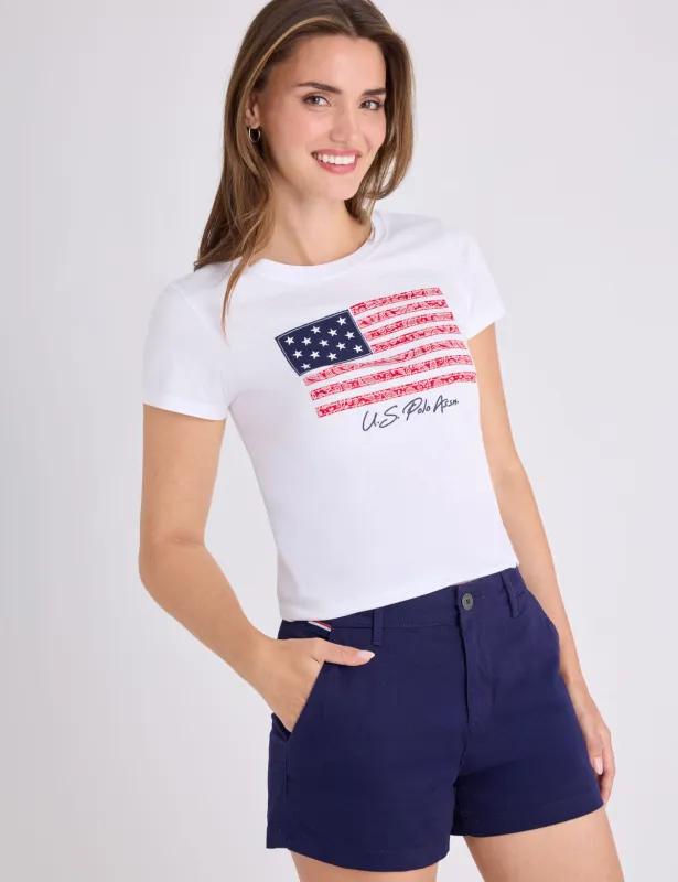 BANDANA FLAG APPLIQUE SEMI SCOOP T-SHIRT made by U.S. Polo Assn.