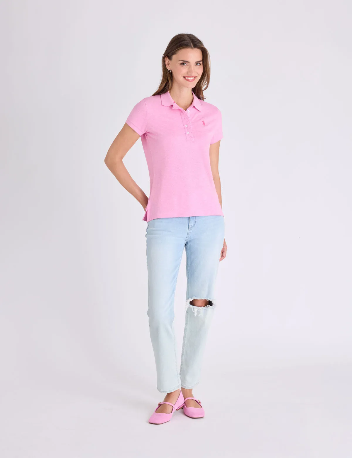 RUFFLE TRIM SLUB JERSEY POLO SHIRT sold by U.S. Polo Assn. product image thumbnail 3