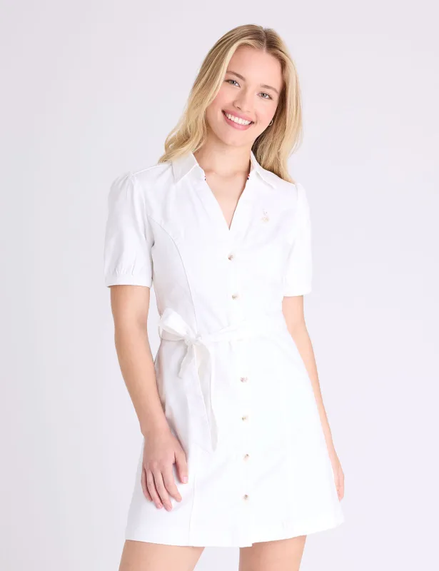 PUFF SLEEVE BELTED DENIM DRESS made by U.S. Polo Assn.