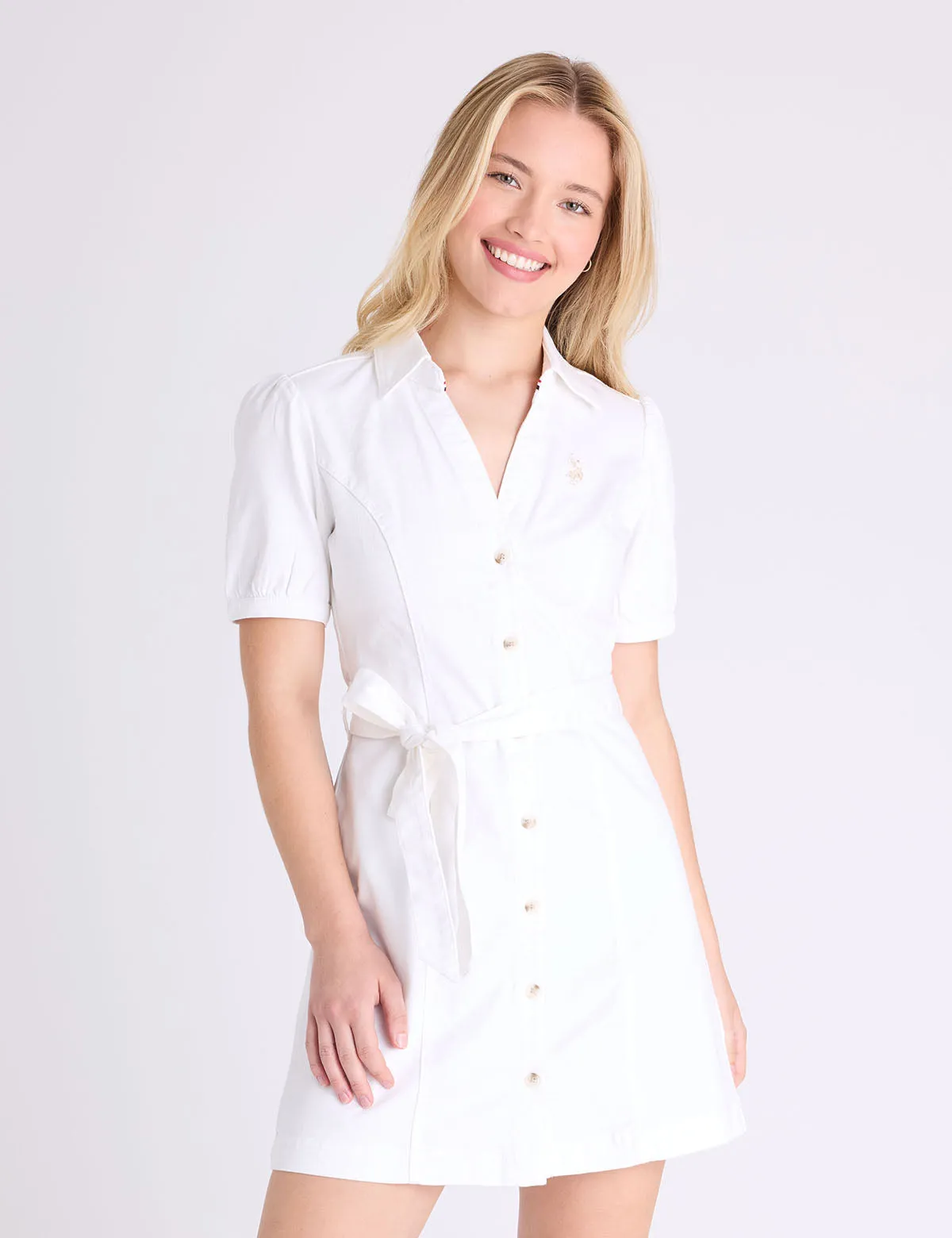 PUFF SLEEVE BELTED DENIM DRESS sold by U.S. Polo Assn.