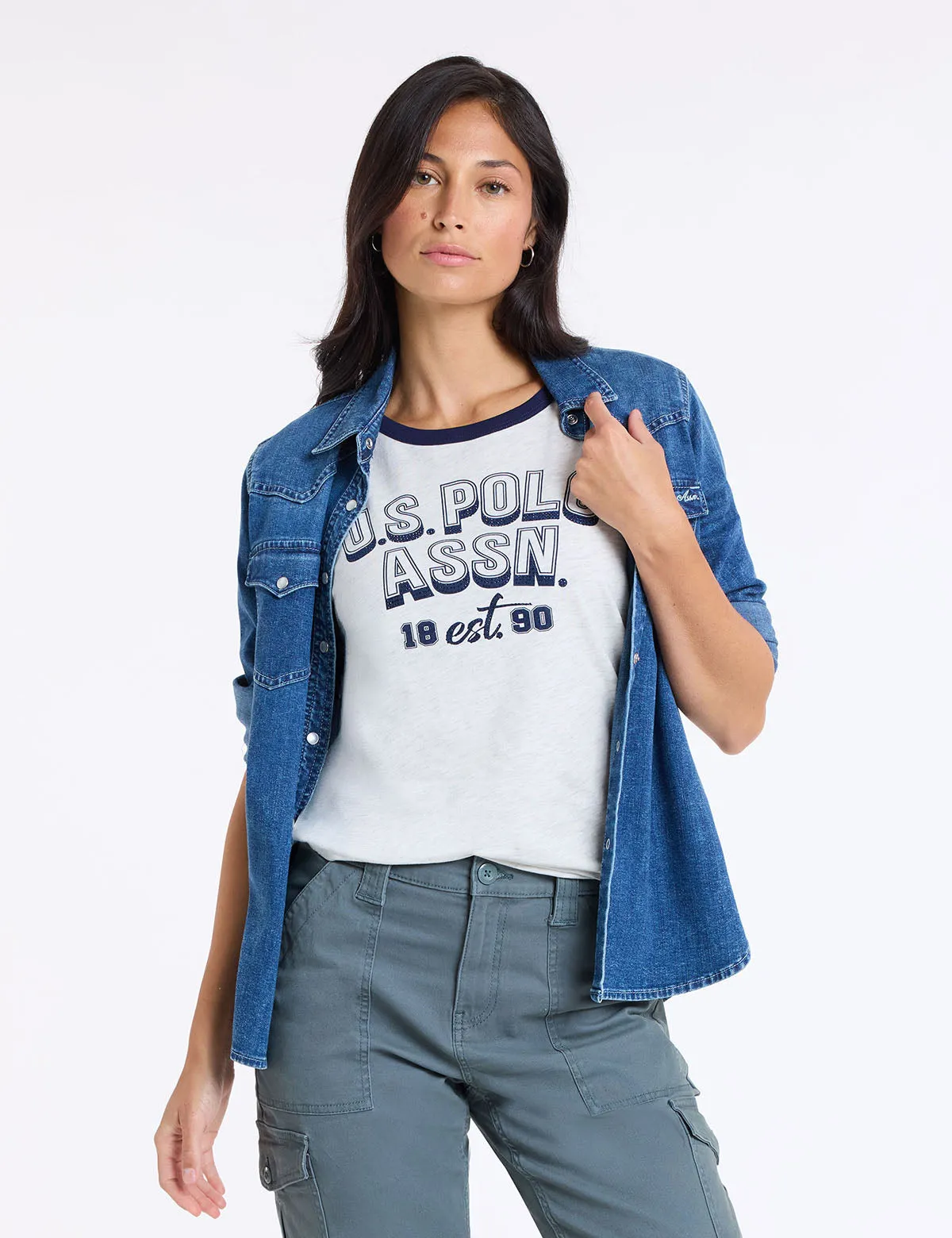 STACKED RHINESTONE WORDMARK T-SHIRT sold by U.S. Polo Assn.