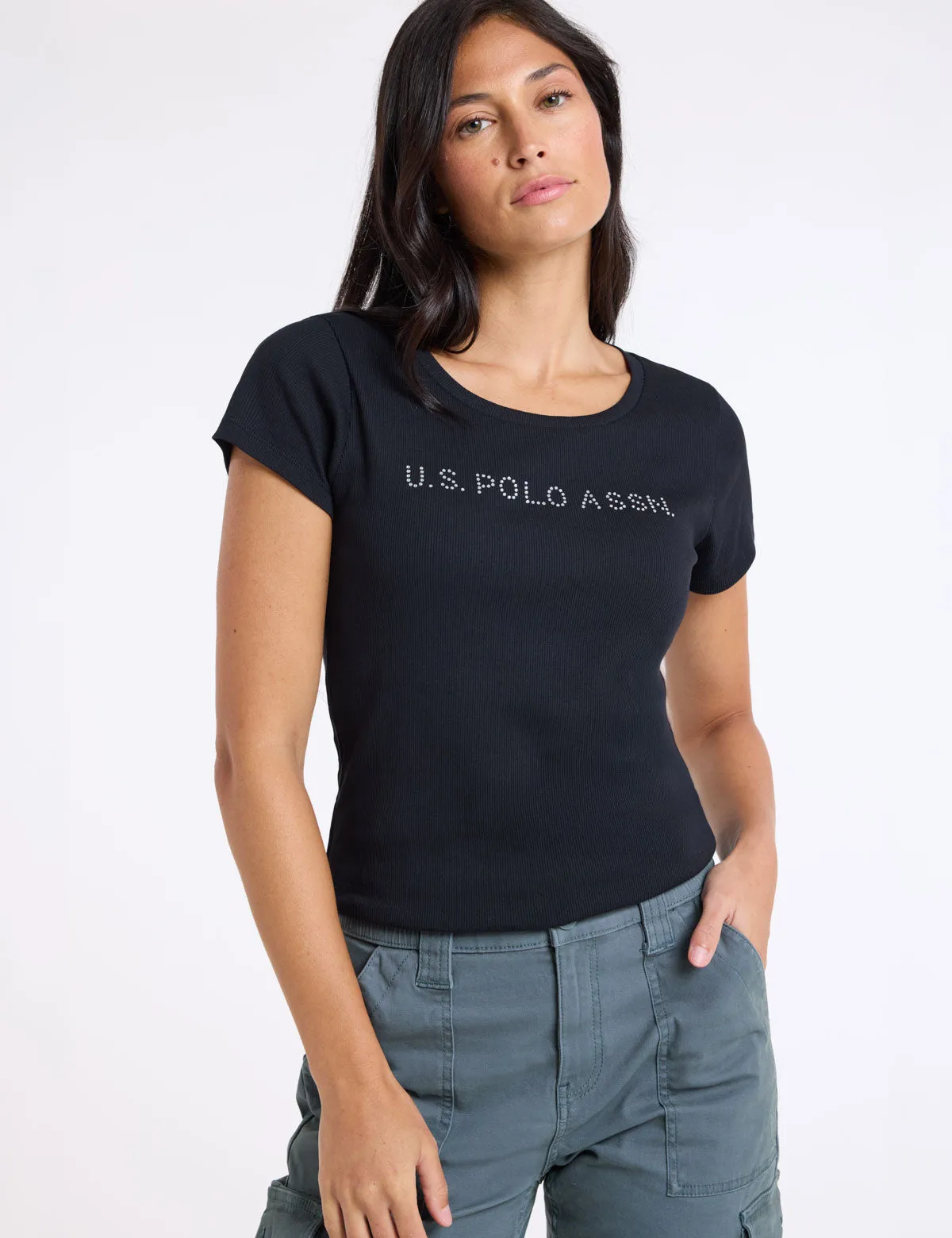 RHINESTONE WORDMARK SEMI SCOOP T-SHIRT sold by U.S. Polo Assn. product image thumbnail 2