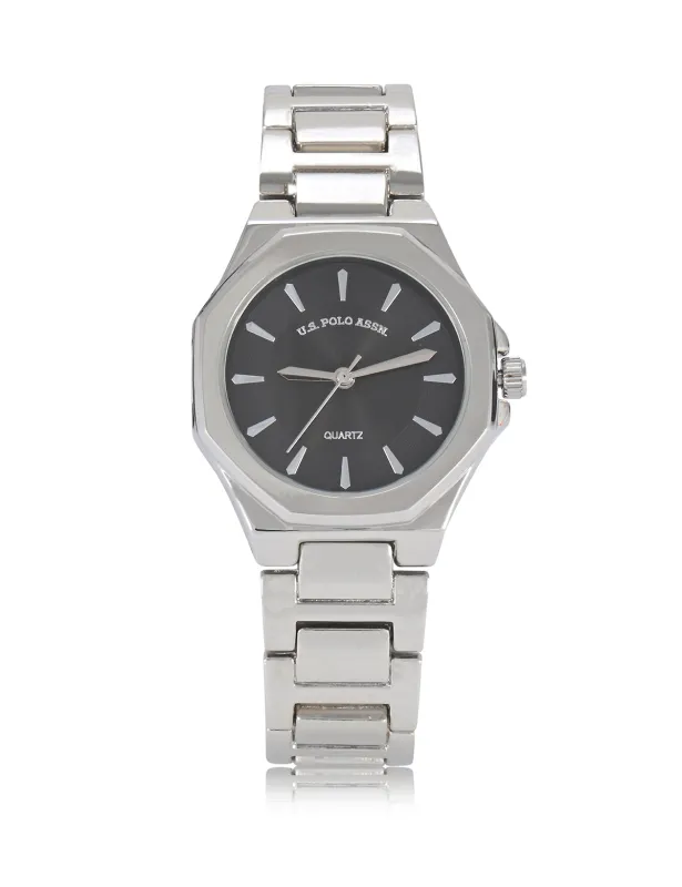LADIES CLASSIC BLACK AND SILVER LINK WATCH made by U.S. Polo Assn.