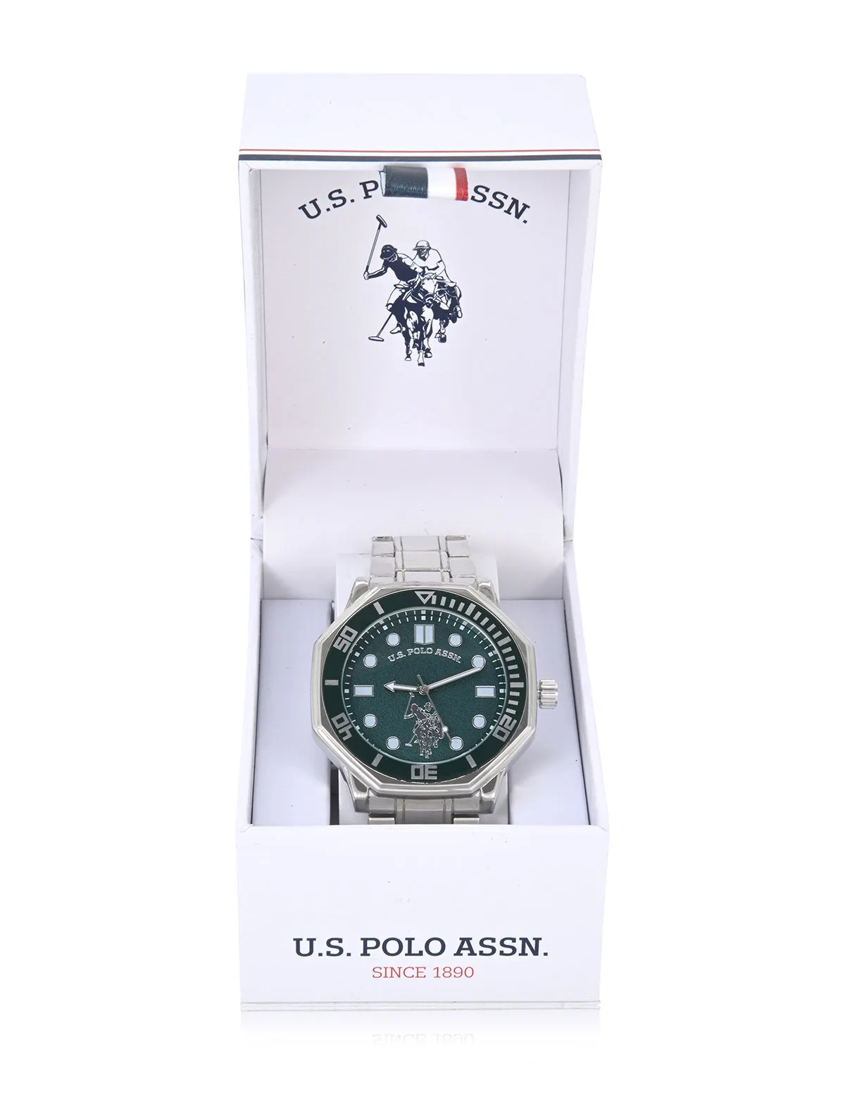 MENS SILVER TONE LINK WATCH WITH GREEN DIAL sold by U.S. Polo Assn. product image thumbnail 2
