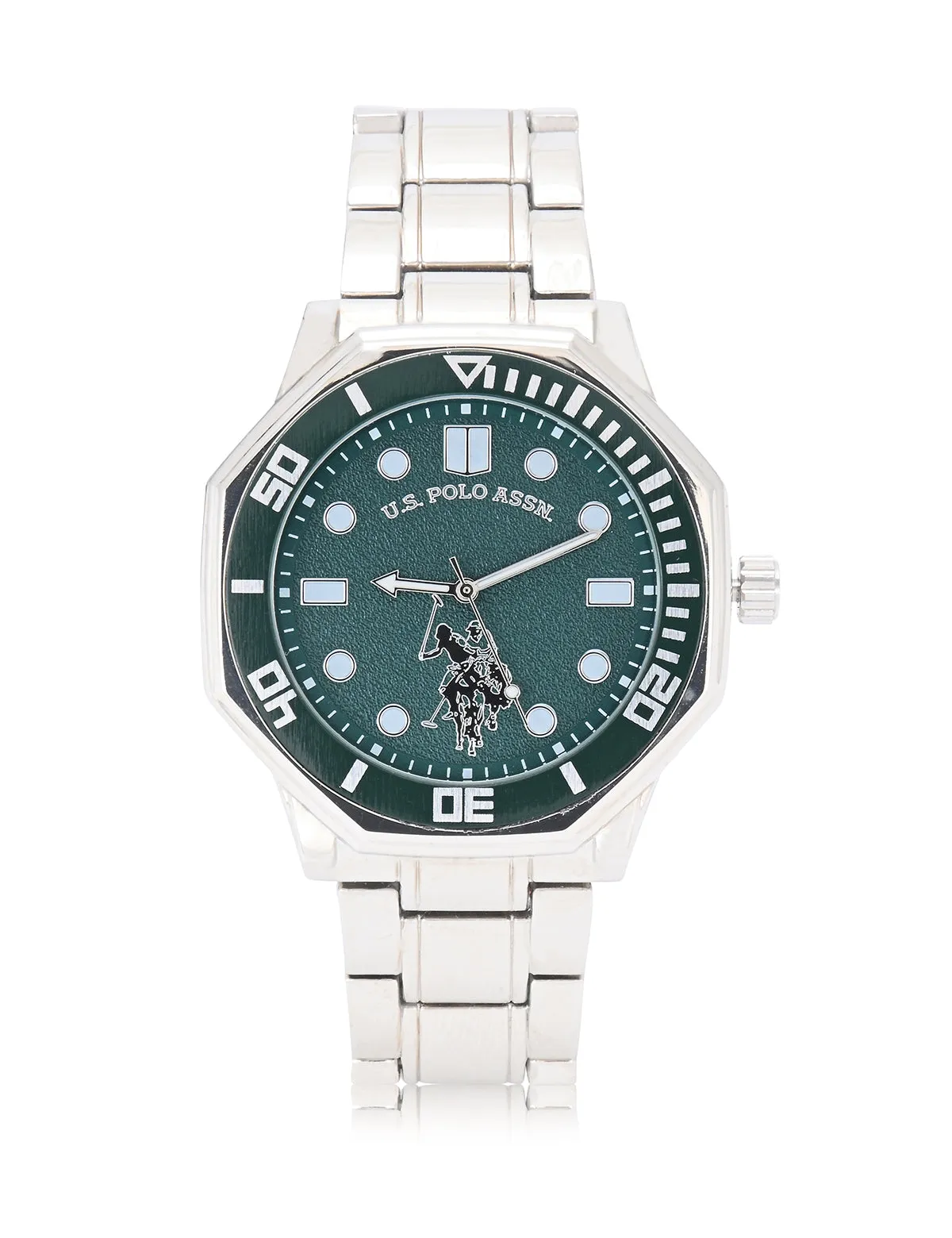 MENS SILVER TONE LINK WATCH WITH GREEN DIAL sold by U.S. Polo Assn.