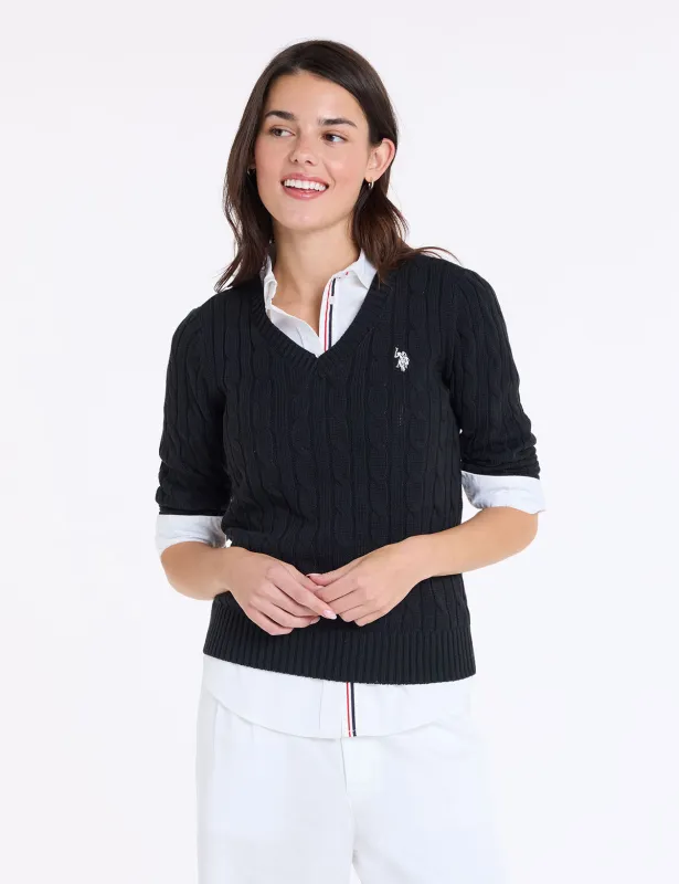 CABLE V-NECK SWEATER made by U.S. Polo Assn.