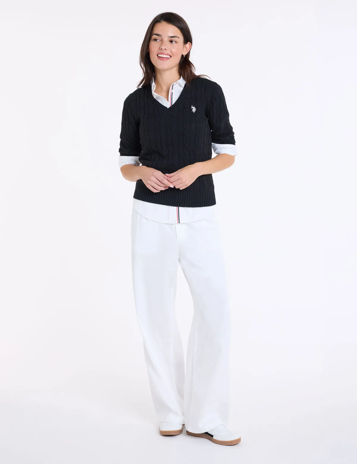 CABLE V-NECK SWEATER sold by U.S. Polo Assn. product image thumbnail 3