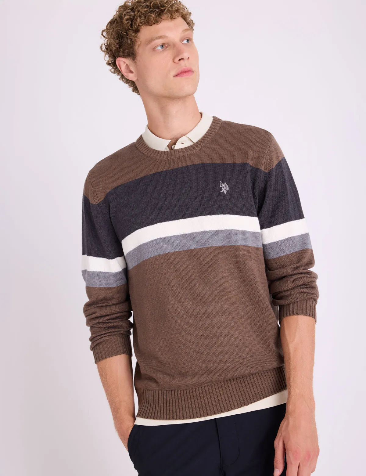 ENGINEERED CHEST STRIPE CREW NECK SWEATER sold by U.S. Polo Assn.