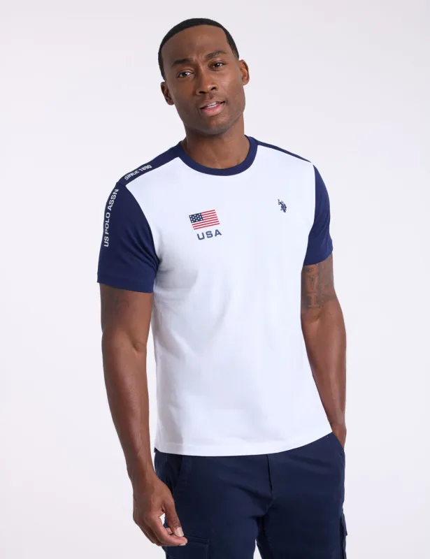 COLORBLOCK SHOULDER USA FLAG JERSEY T-SHIRT made by U.S. Polo Assn.