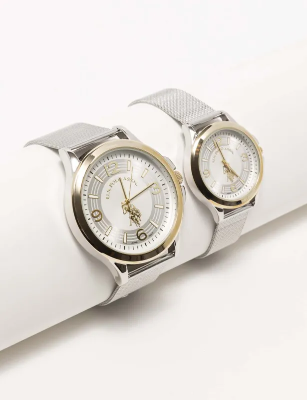 HIS AND HERS SILVER MESH STRAP WATCH SET sold by U.S. Polo Assn.