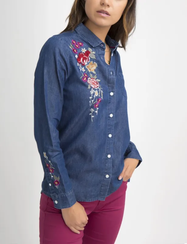 FLORAL EMBROIDERED CHAMBRAY SHIRT made by U.S. Polo Assn.