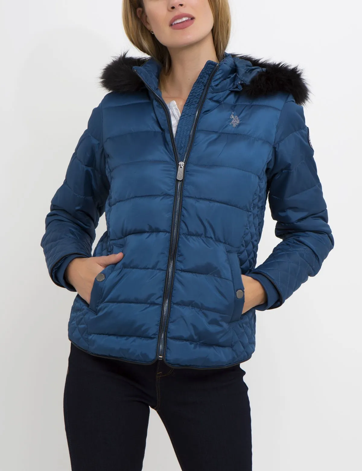 FAUX FUR HOOD MULTI QUILT PUFFER JACKET sold by U.S. Polo Assn.