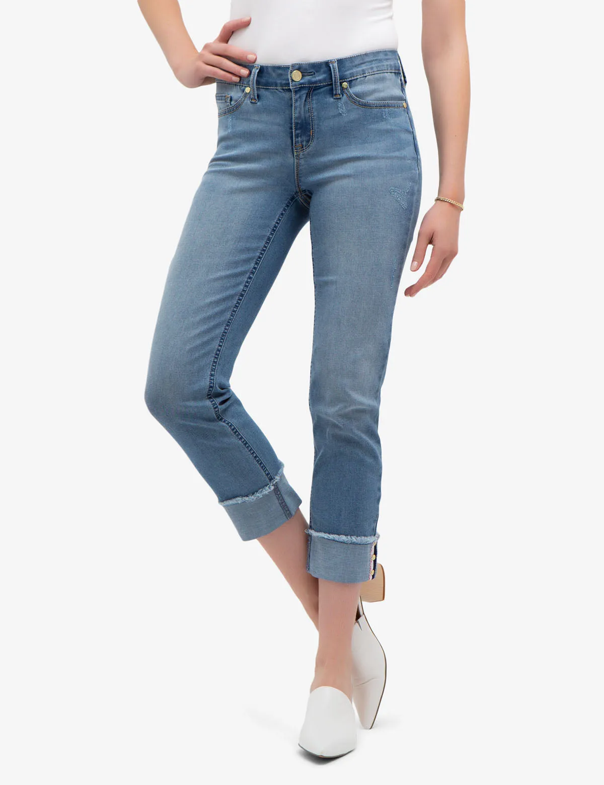 REPREVE® MID RISE RELAXED WIDE CUFF JEANS WITH CUFF DETAIL sold by U.S. Polo Assn.