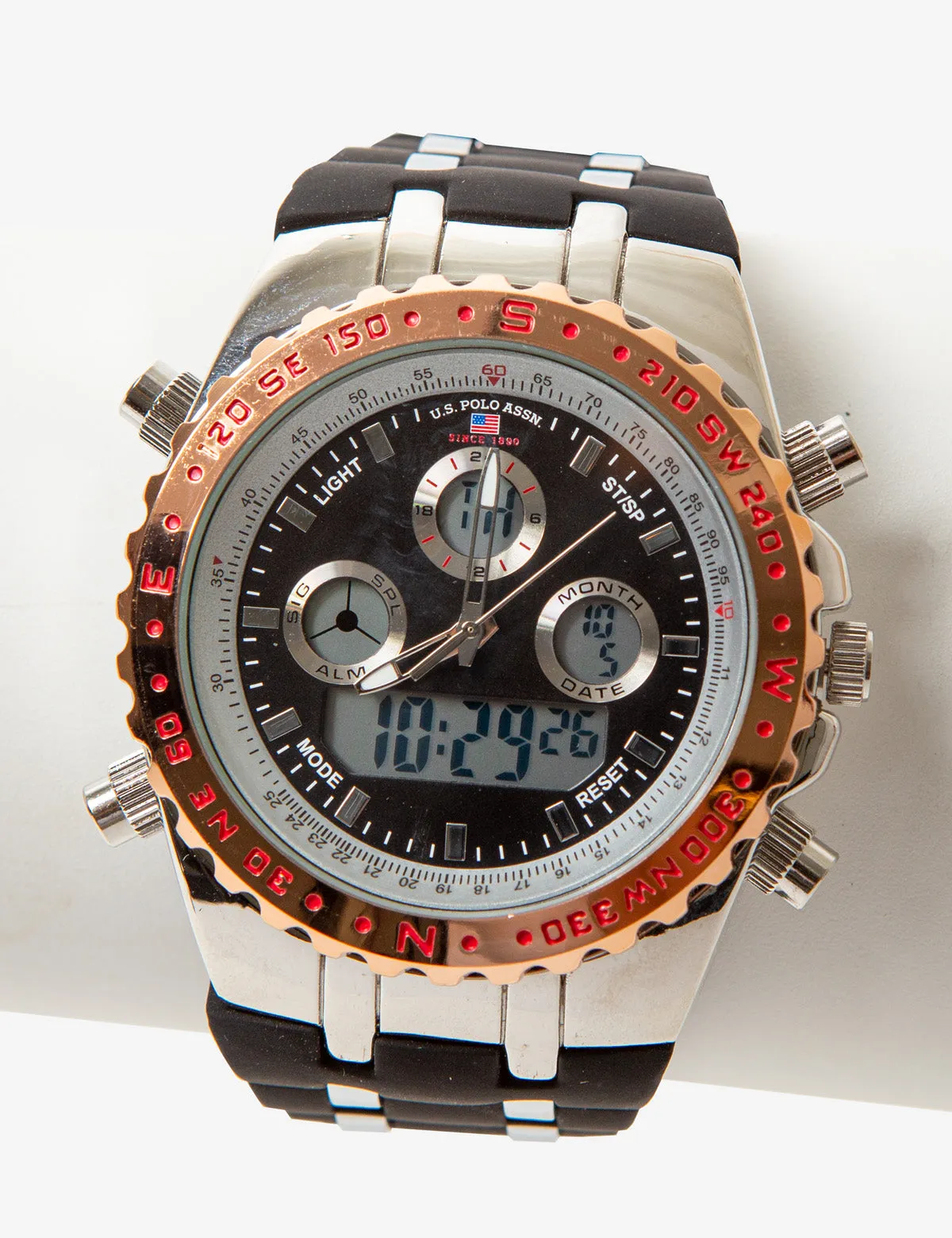 MEN'S BLACK SILVER AND ROSE ACCENT ANA DIGI WATCH sold by U.S. Polo Assn.