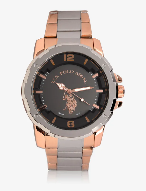 MEN'S STAINLESS STEEL & ROSE GOLD TONE WATCH sold by U.S. Polo Assn.