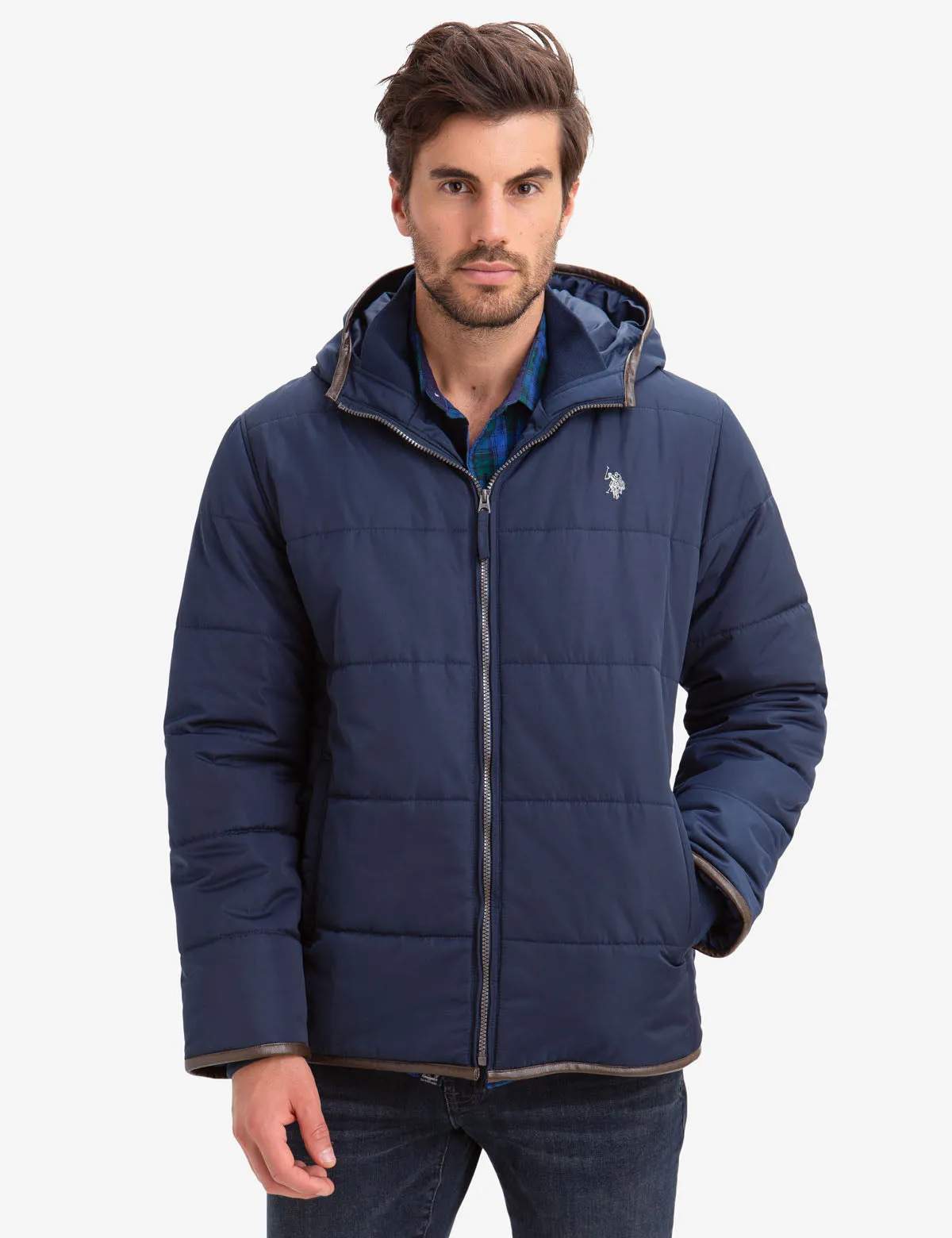 LEATHER TRIM FLEECE LINED PUFFER COAT sold by U.S. Polo Assn.