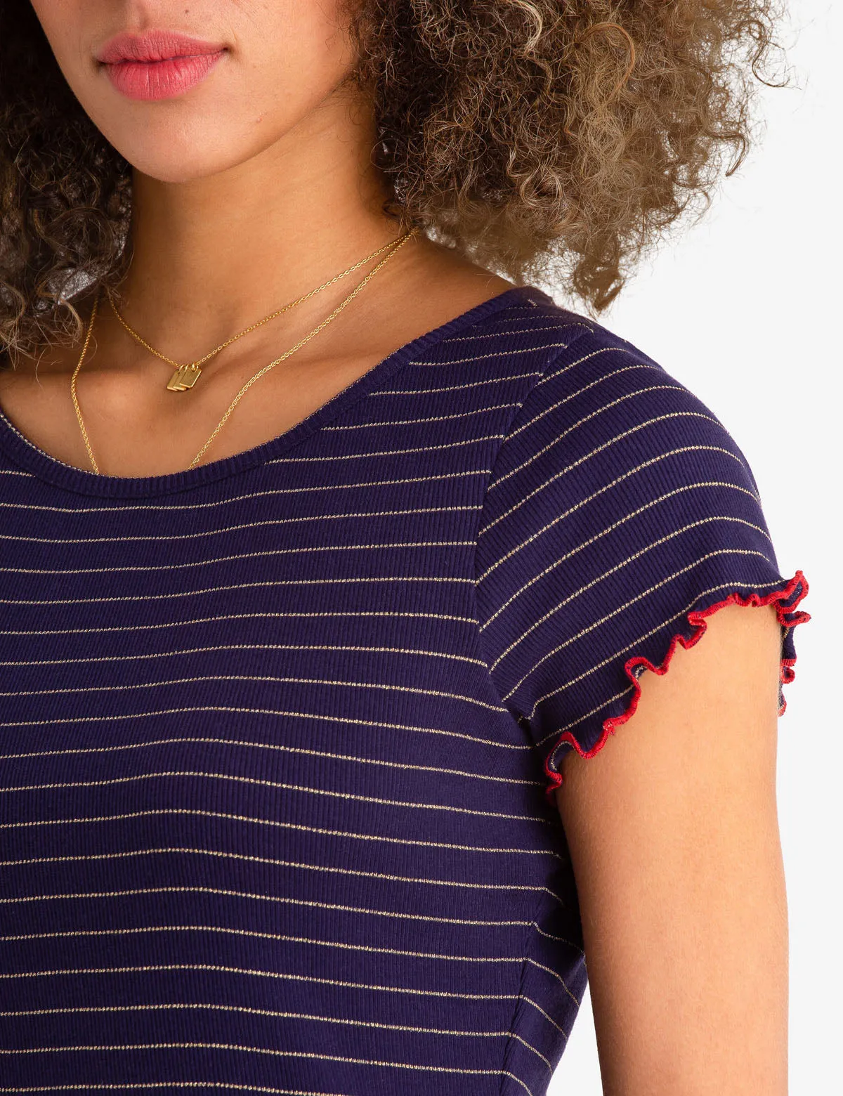 LUREX STRIPE RUFFLE SLEEVE TOP sold by U.S. Polo Assn. product image thumbnail 2