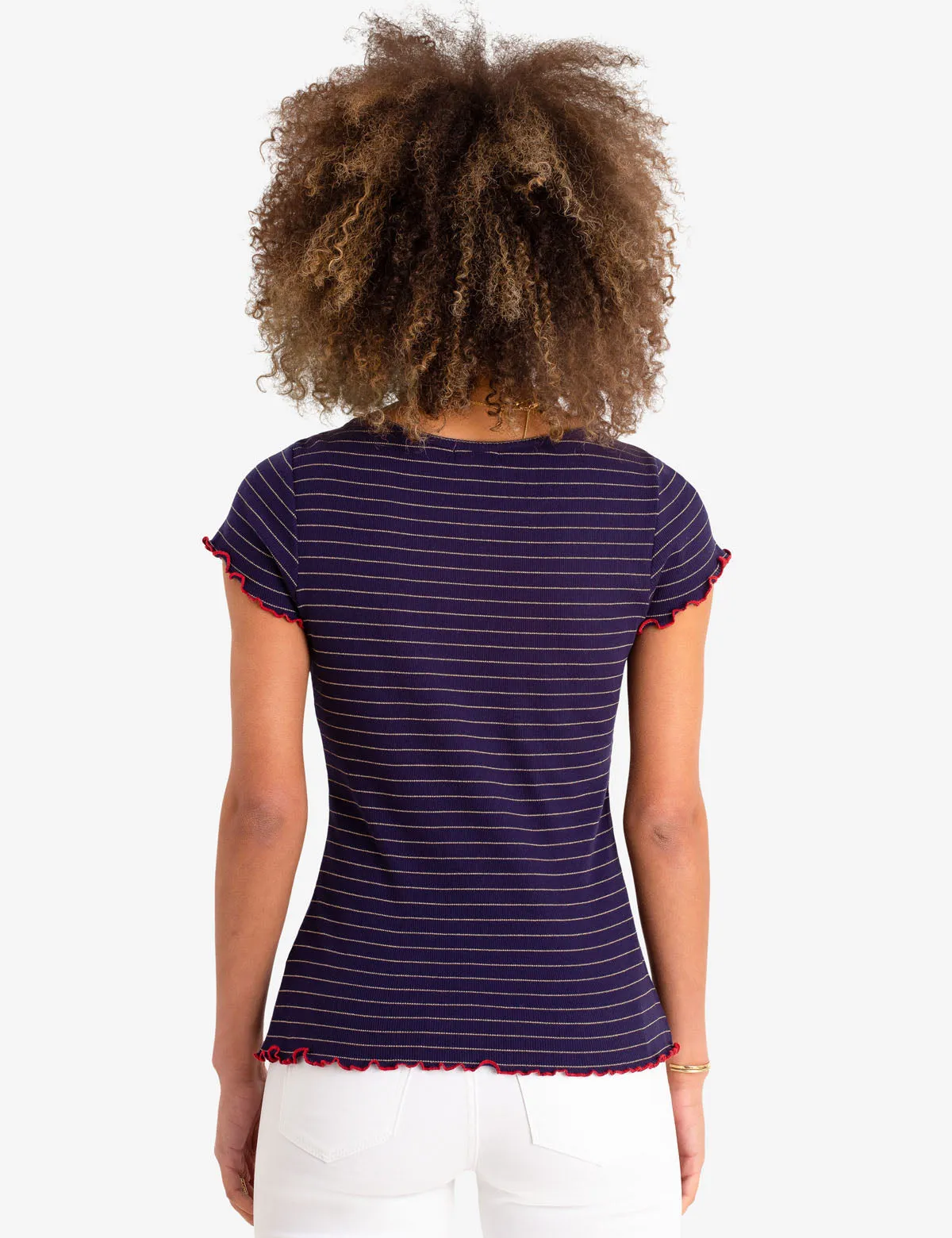 LUREX STRIPE RUFFLE SLEEVE TOP sold by U.S. Polo Assn. product image thumbnail 3