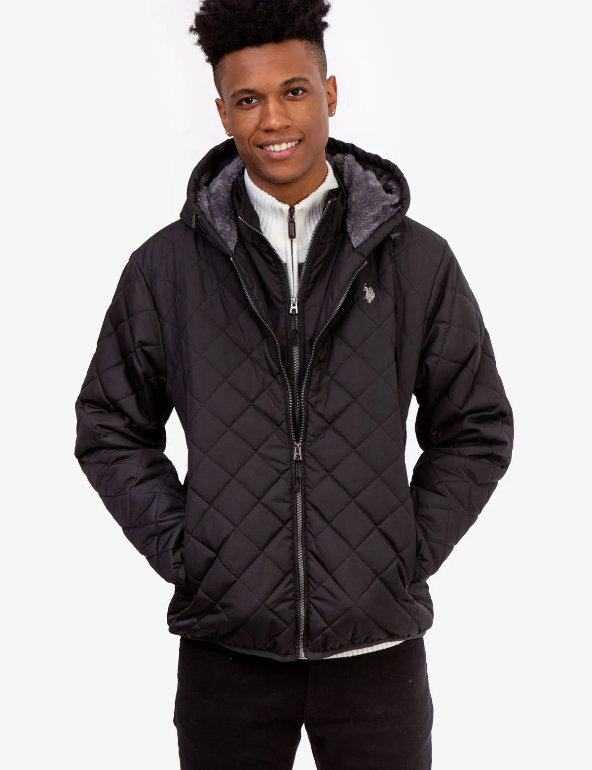 DIAMOND QUILTED HOODED JACKET WITH SHERPA sold by U.S. Polo Assn. product image thumbnail 3