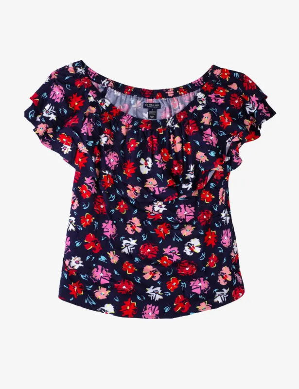 FLORAL RUFFLE FRONT PEASANT TOP sold by U.S. Polo Assn.
