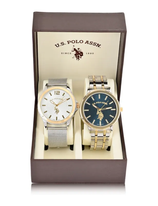 MEN'S TWO TONE MESH AND BRACELET WATCH SET made by U.S. Polo Assn.