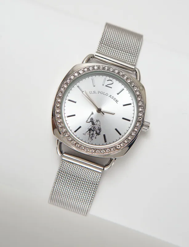 Ladies Silvertone Mesh Watch with Crystal Accents sold by U.S. Polo Assn.
