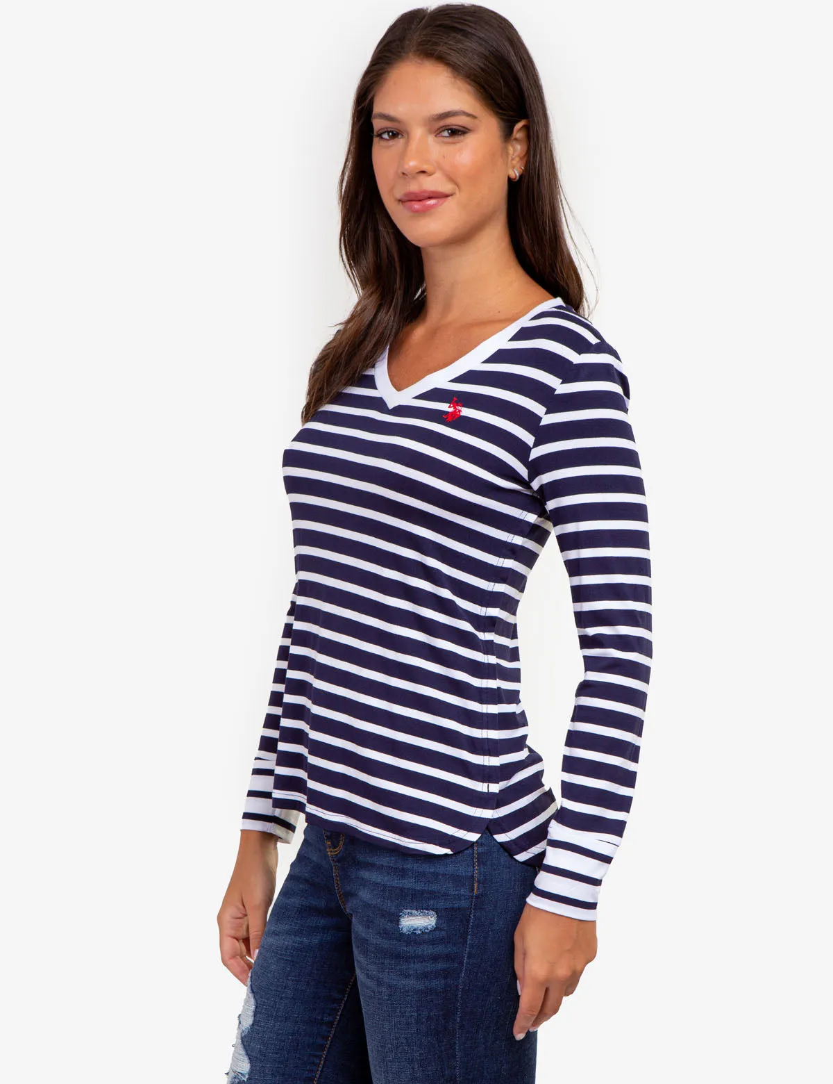 LONG SLEEVE STRIPE V-NECK TOP sold by U.S. Polo Assn. product image thumbnail 3