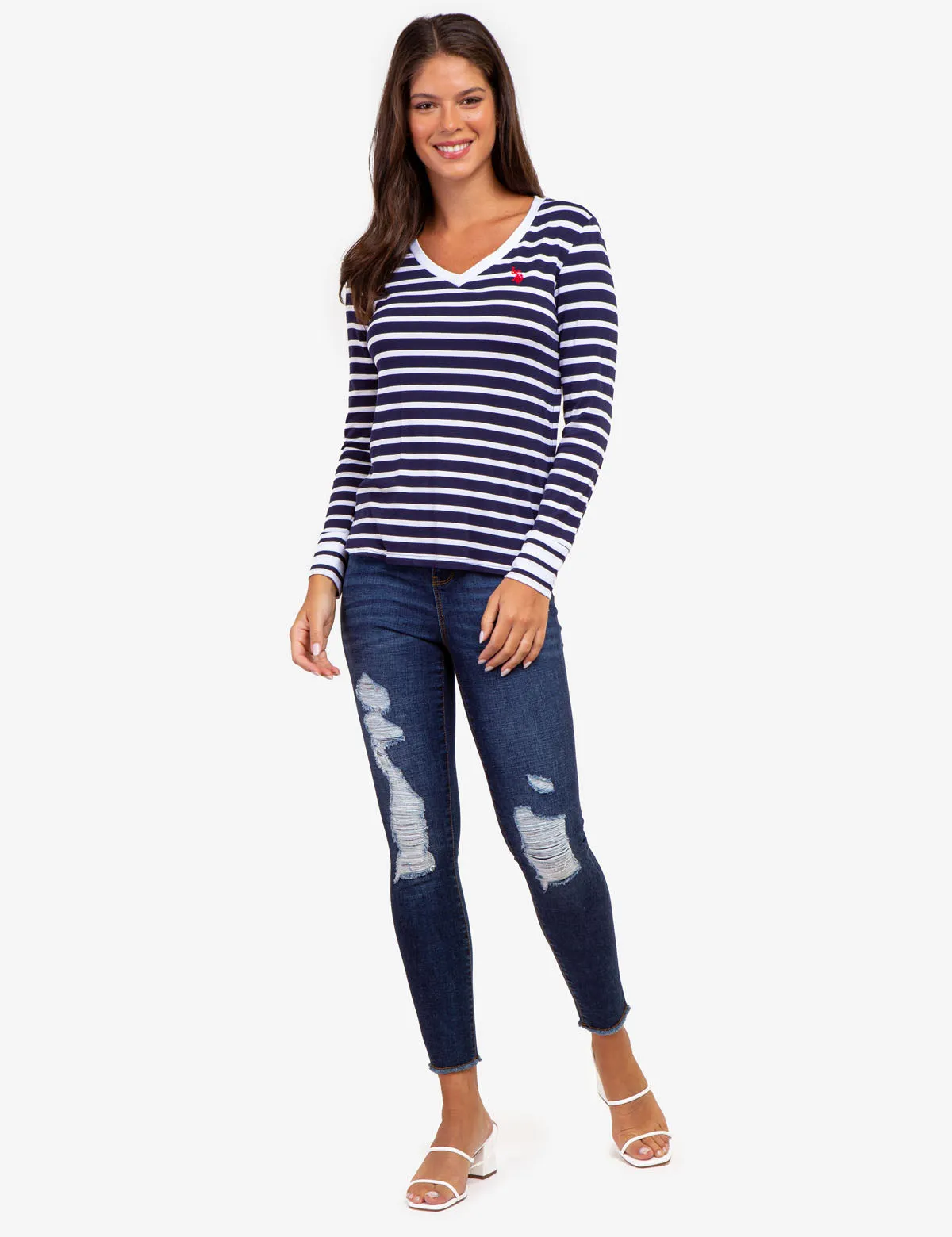 LONG SLEEVE STRIPE V-NECK TOP sold by U.S. Polo Assn. product image thumbnail 2